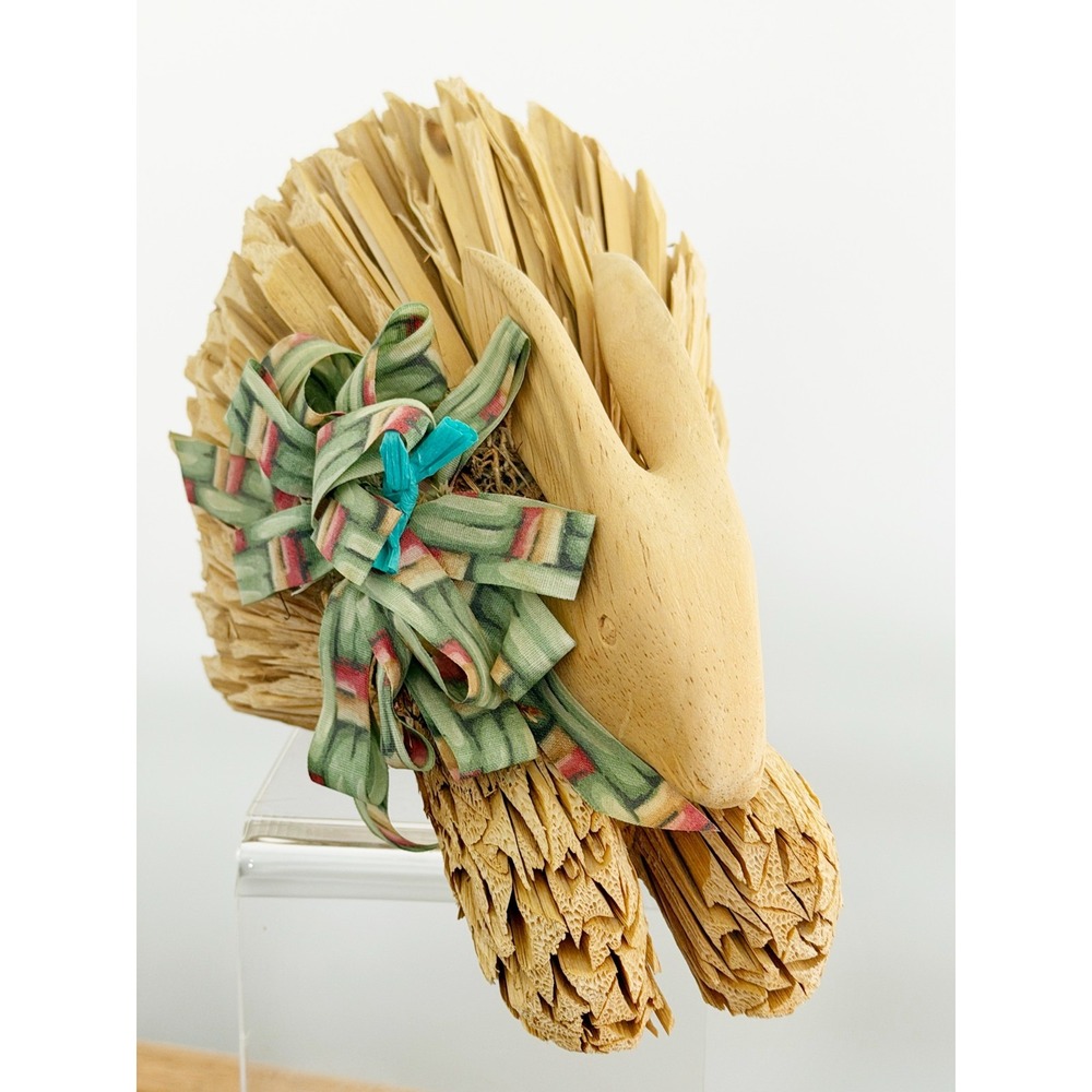 Primitive Handmade Straw & Corn Husk Bunny Rabbit Hand Carved Farmhouse 10.5"